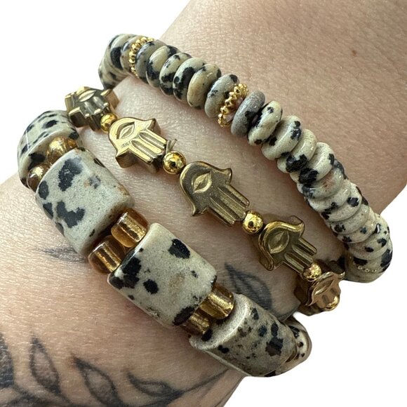 Dalmatian Jasper Bracelet Bundle Jewelry fashion accessories bangles hamza NEW - Picture 6 of 8